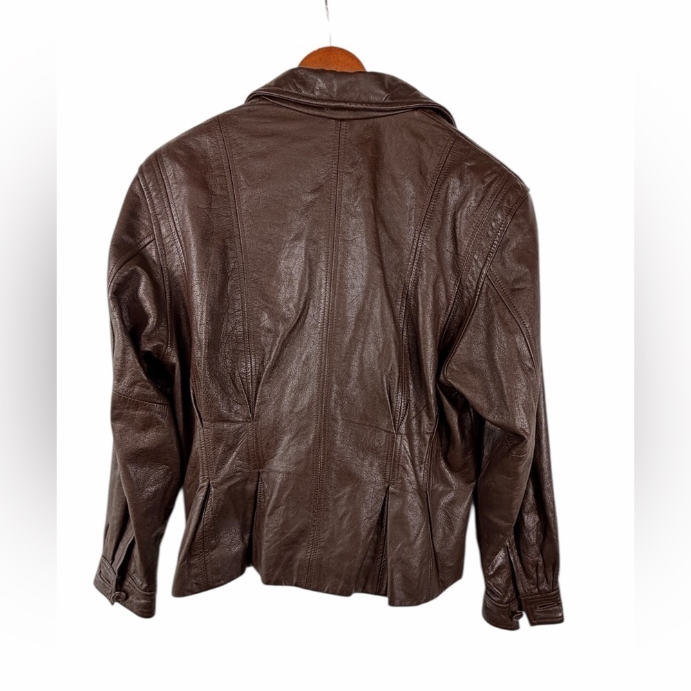 Together 9 Vintage Brown Genuine Leather Double Breasted Blazer Women’s Large - Picture 2 of 16